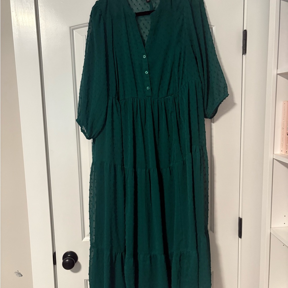 Torrid Green Buttoned Sundress with Dolman Sleeves